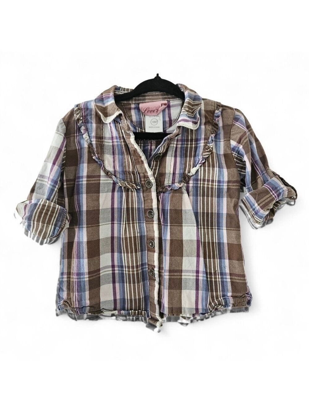 5/$25 Levi's Kids Plaid Button-Down Shirt Brown Blue Purple